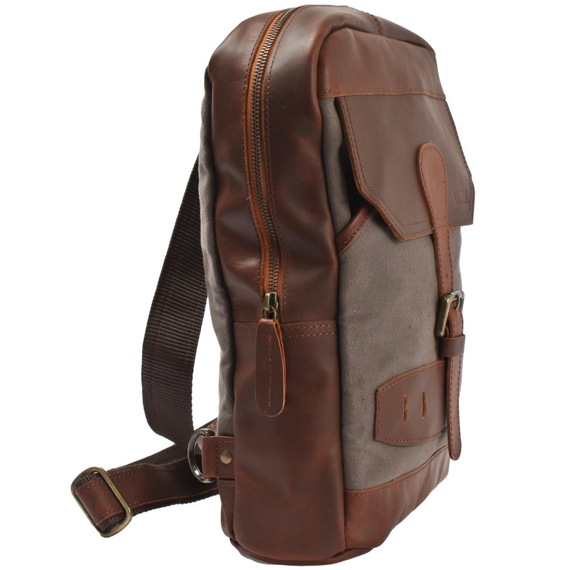 Leconi Freizeitrucksack Crossbag Rucksack Damen Herren Leder Canvas grau LE1012 Versandkostenfrei