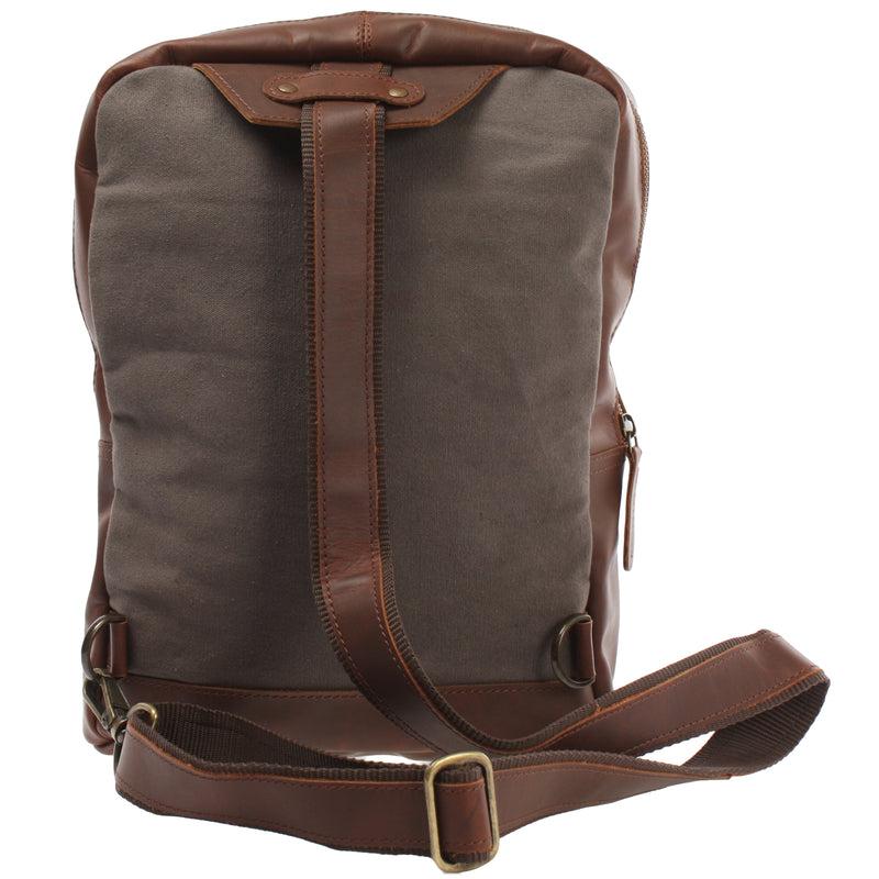 Leconi Freizeitrucksack Crossbag Rucksack Damen Herren Leder Canvas grau LE1012 Versandkostenfrei