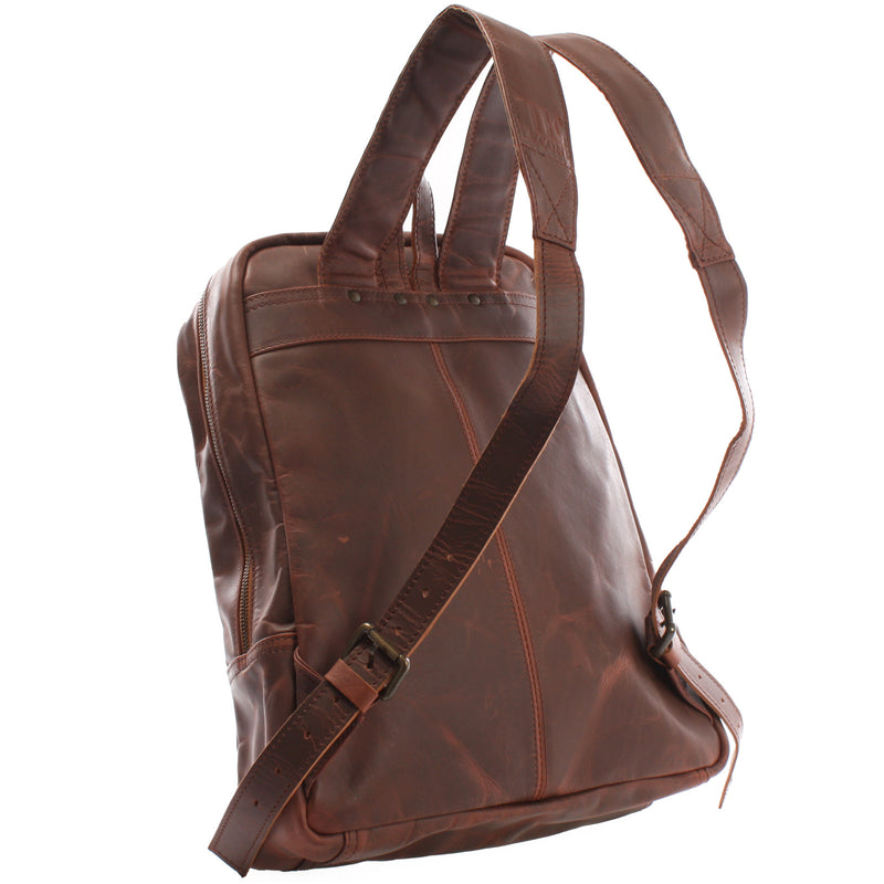 Leconi Rucksack Lederrucksack Freizeitrucksack Damen Herren Leder braun LE1016 Großer Ausverkauf