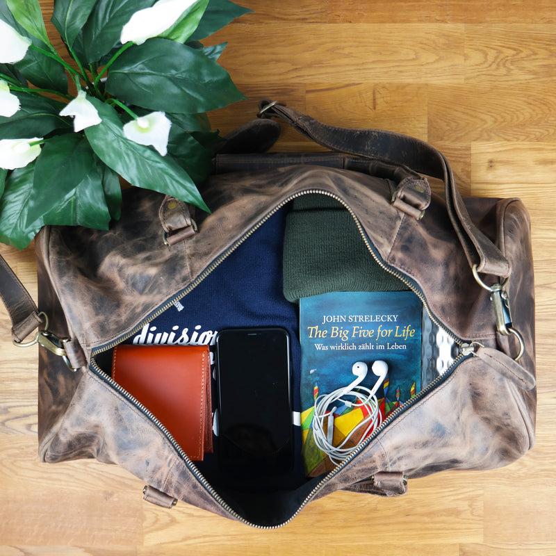Leconi Weekender Reisetasche Sporttasche vintage Leder schlamm LE2004 Begrenztes Angebot