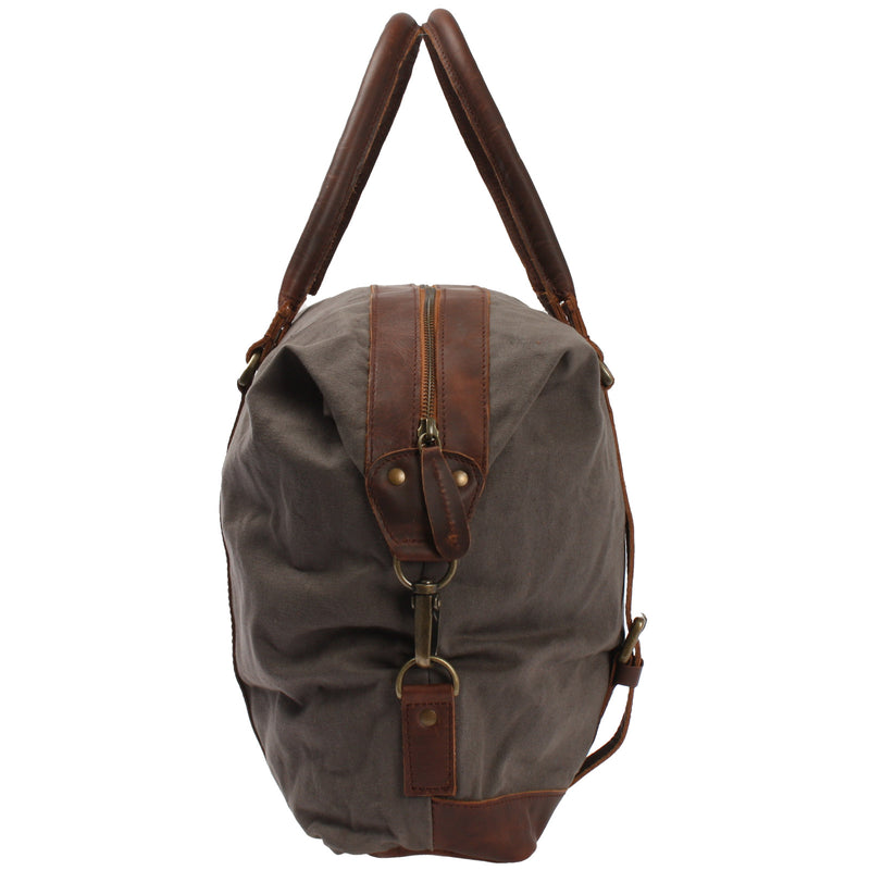 Leconi kleiner Weekender Shopper Damen Herren Leder Canvas grau LE2006 Online Shopping