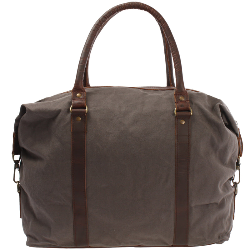 Leconi kleiner Weekender Shopper Damen Herren Leder Canvas grau LE2006 Online Shopping