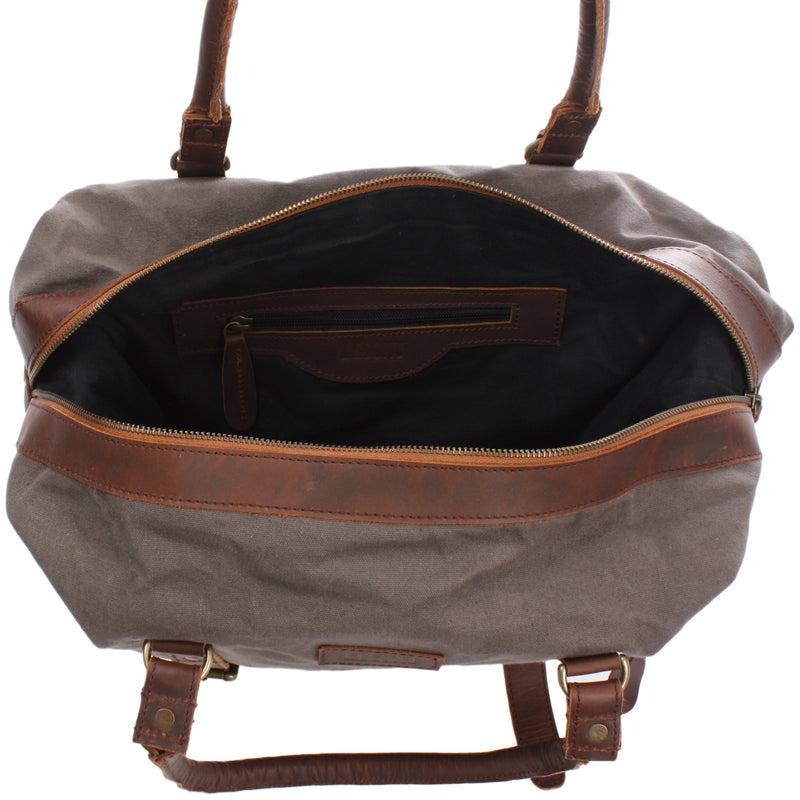 Leconi kleiner Weekender Shopper Damen Herren Leder Canvas grau LE2006 Online Shopping