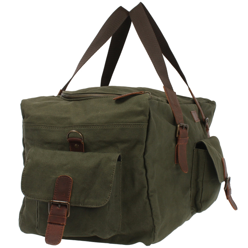 Leconi großer Weekender Reisetasche Sporttasche Damen Herren Leder Canvas grün LE2019 Preisnachlass