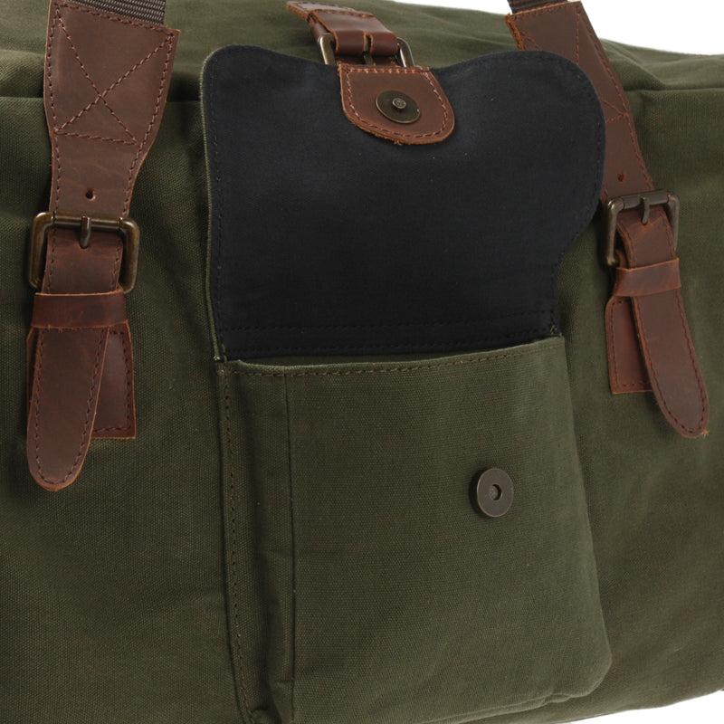 Leconi großer Weekender Reisetasche Sporttasche Damen Herren Leder Canvas grün LE2019 Preisnachlass