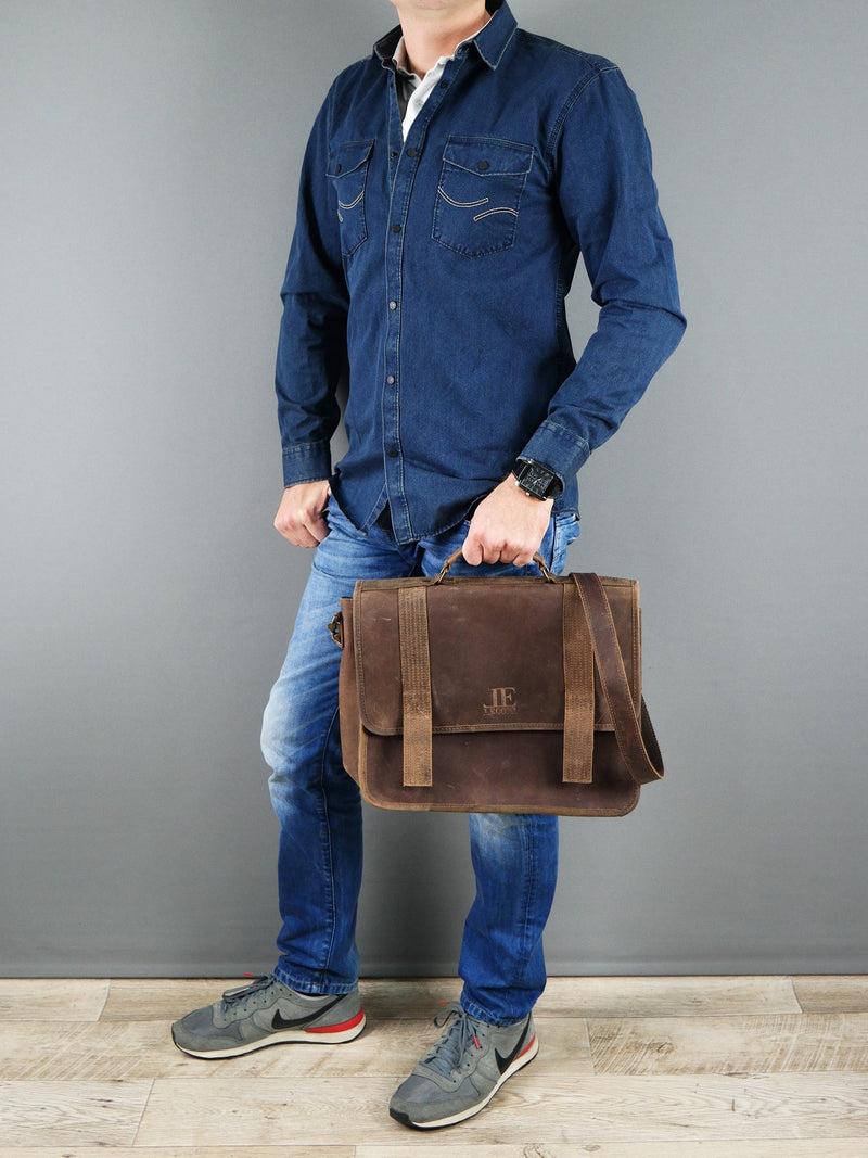 Leconi Aktentasche Lehrertasche Businesstasche Damen Herren Leder braun LE3043 Saisonschlussverkauf