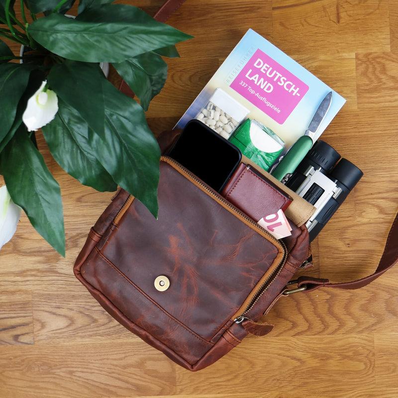 Leconi kleine Umhängetasche Ledertasche Freizeittasche Leder braun LE3042 Cyber Monday