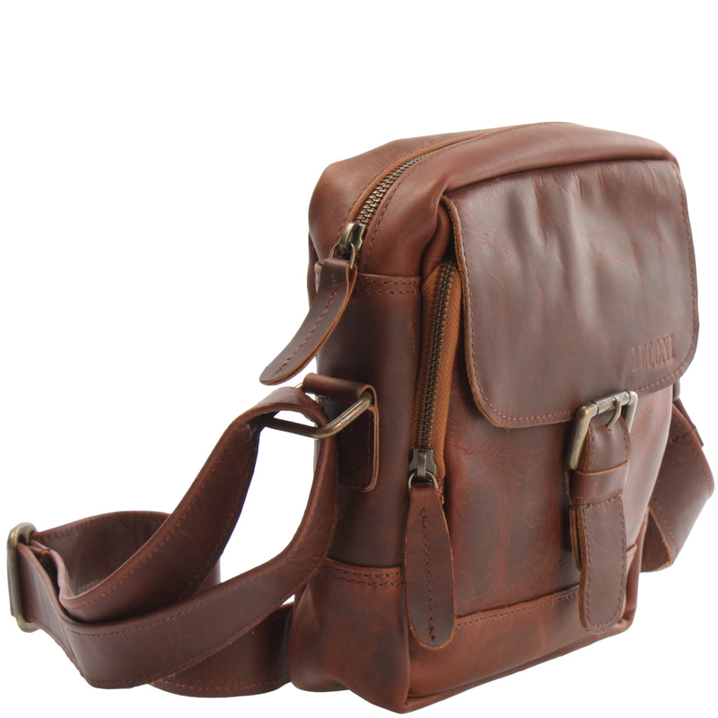 Leconi kleine Umhängetasche Ledertasche Freizeittasche Leder braun LE3042 Cyber Monday