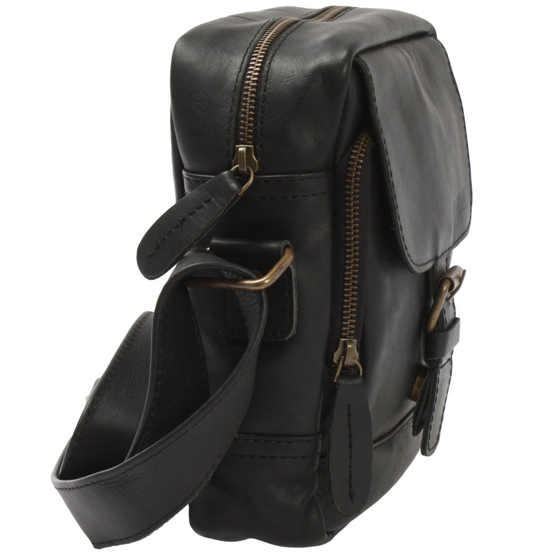 Leconi kleine Freizeittasche Umhängetasche Schultertasche Leder schwarz LE3042 Weihnachtsangebot