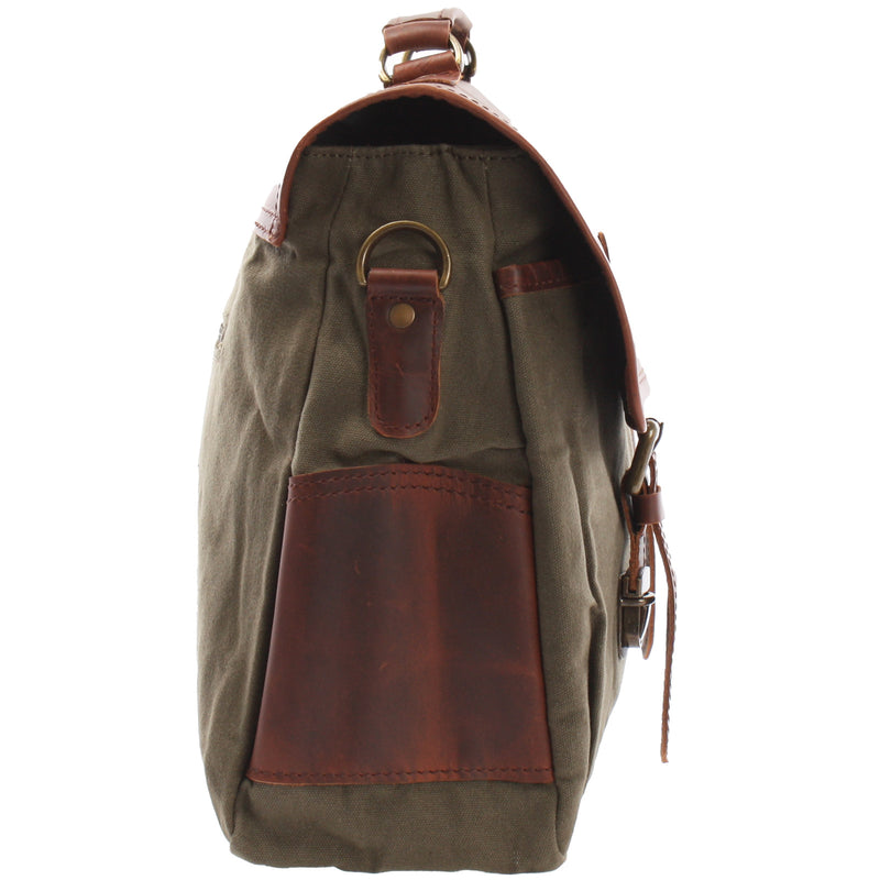 Leconi Messenger Bag Din A4 Kuriertasche Leder Canvas grün LE3018 Osterangebot