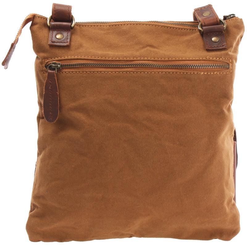 Leconi Umhängetasche Schultertasche Damen Herren Used Look Leder Canvas cognac LE3011 Muttertagsangebot