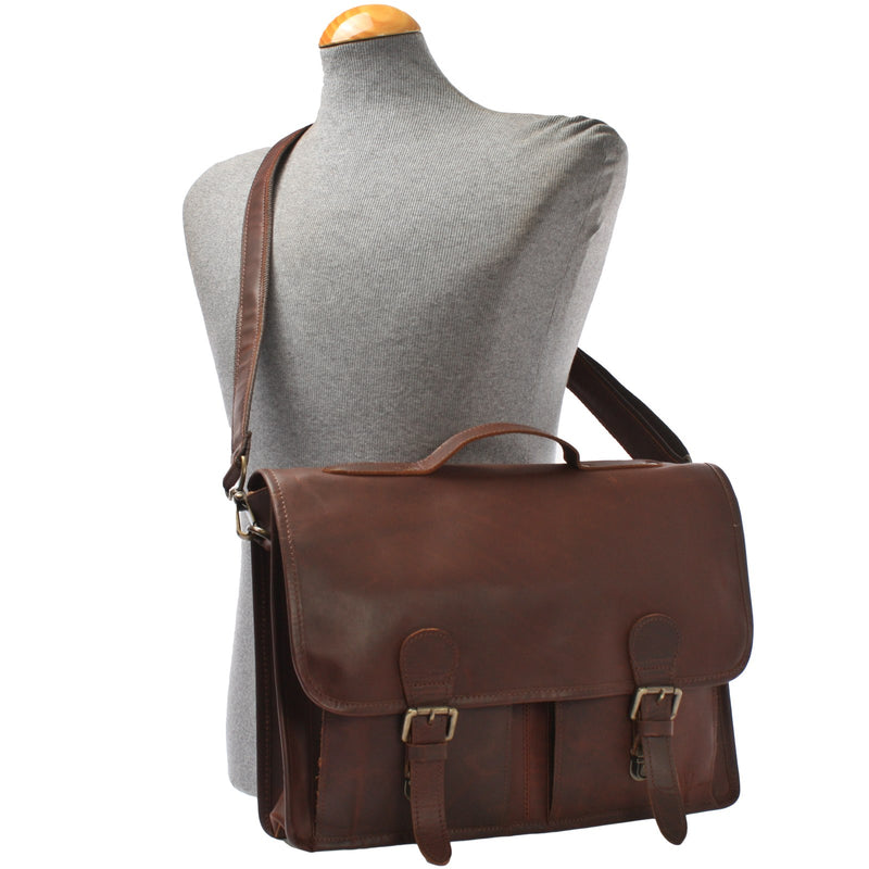 Leconi Aktentasche Businesstasche Messenger Bag Vintage Leder braun LE3009 Vatertagsangebot