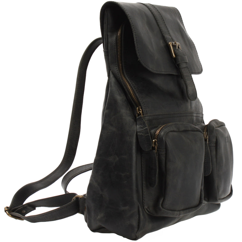 Leconi Rucksack Freizeitrucksack vintage Lederrucksack Damen Herren Leder grau LE1008 Valentinstagsangebot