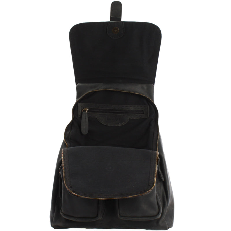Leconi Rucksack Freizeitrucksack vintage Lederrucksack Damen Herren Leder grau LE1008 Valentinstagsangebot