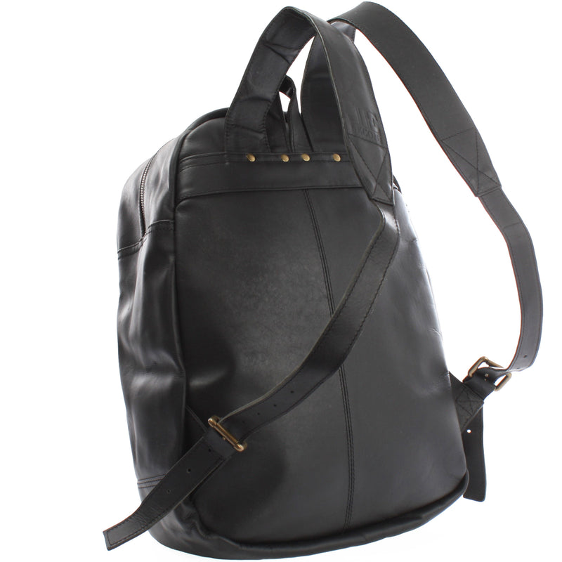 Leconi Rucksack Lederrucksack Freizeitrucksack Damen Herren Leder schwarz LE1017 Lagerräumung
