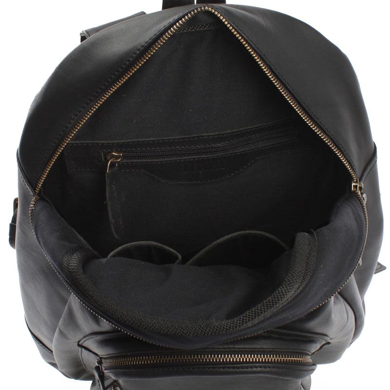 Leconi Rucksack Lederrucksack Freizeitrucksack Damen Herren Leder schwarz LE1017 Lagerräumung