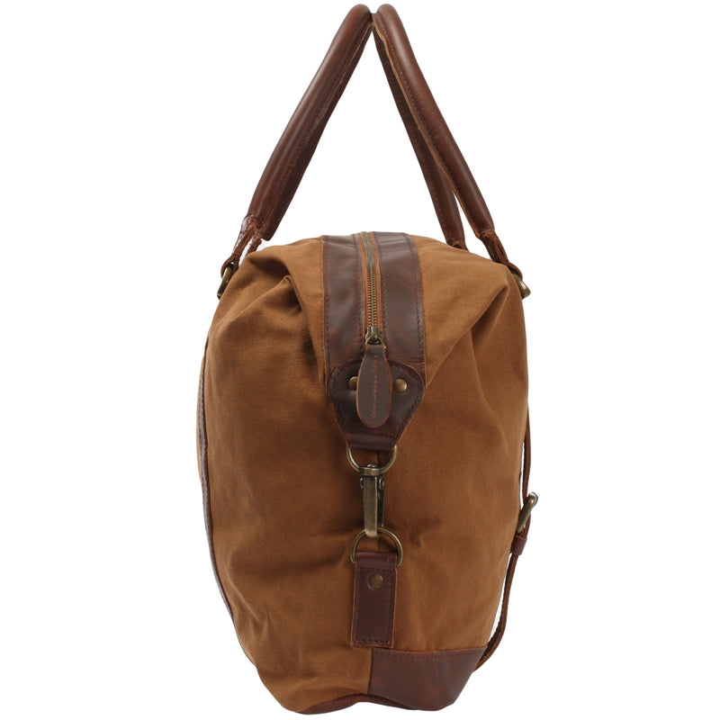 Leconi kleiner Weekender Shopper Damen Herren Leder Canvas cognac LE2006 Heißer Verkauf