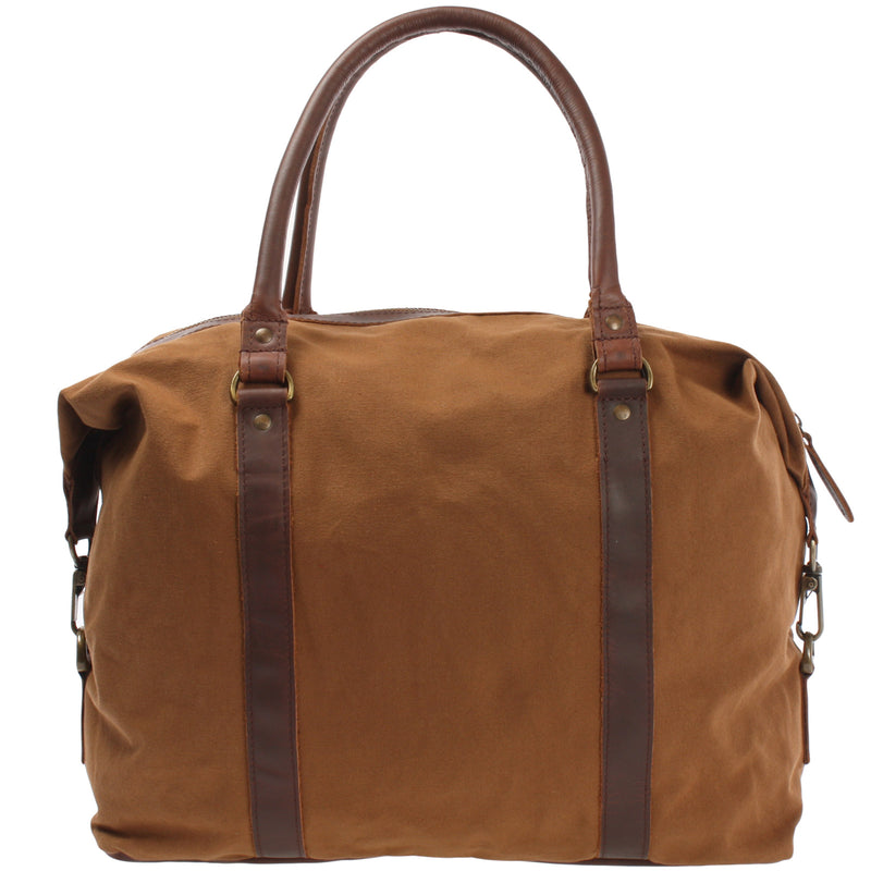 Leconi kleiner Weekender Shopper Damen Herren Leder Canvas cognac LE2006 Heißer Verkauf