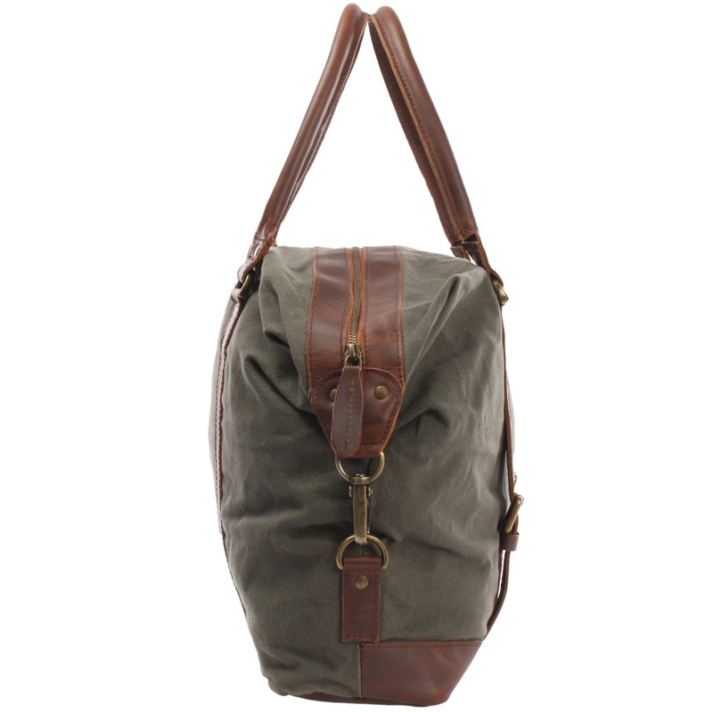 Leconi kleiner Weekender Shopper Damen Herren Leder Canvas grün LE2006 Top Angebot