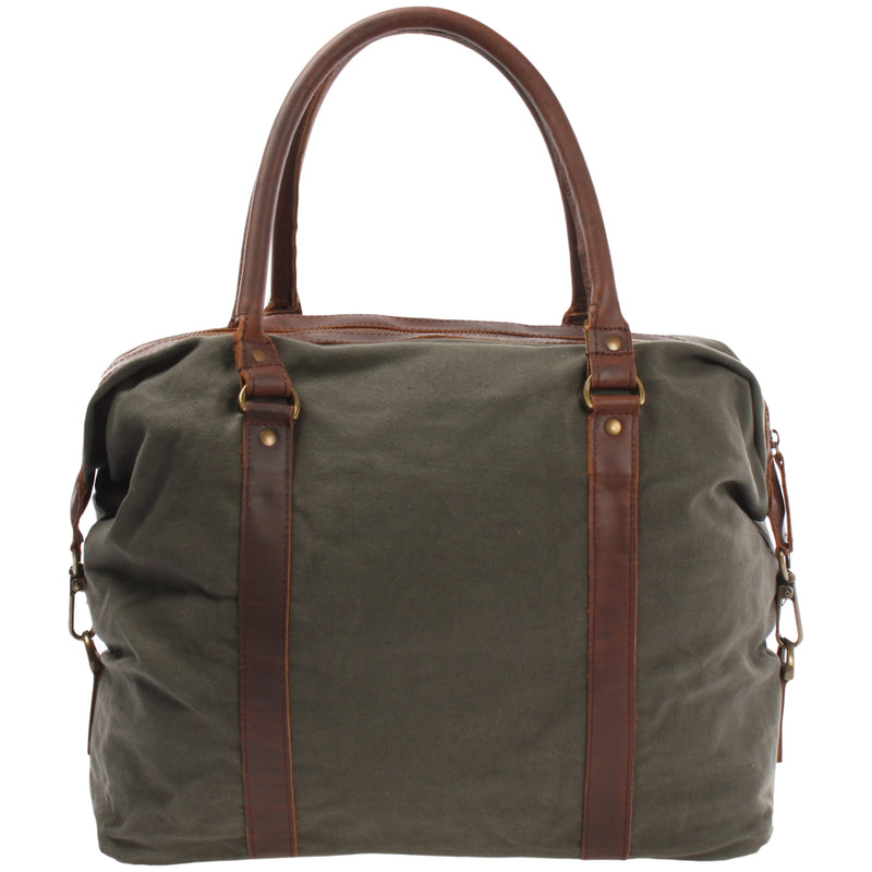 Leconi kleiner Weekender Shopper Damen Herren Leder Canvas grün LE2006 Top Angebot