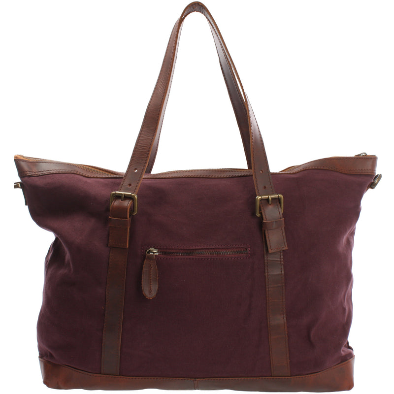 Leconi Weekender Reisetasche Shopper Damen Herren Leder Canvas bordeaux LE2013 Neueste Mode
