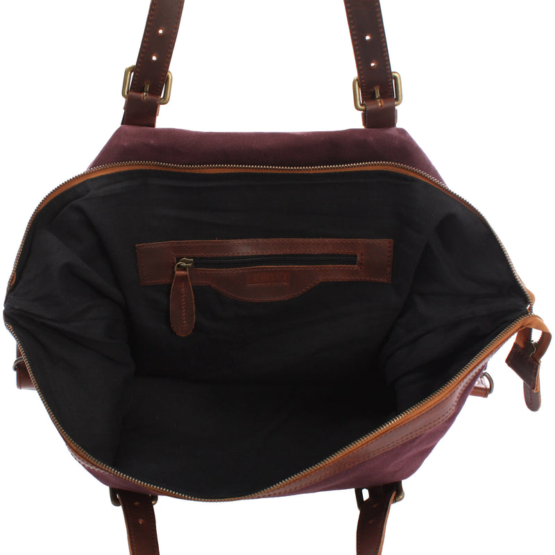Leconi Weekender Reisetasche Shopper Damen Herren Leder Canvas bordeaux LE2013 Neueste Mode