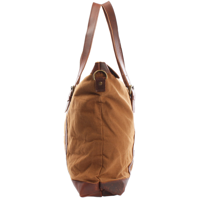 Leconi Weekender Reisetasche Shopper Damen Herren Leder Canvas cognac LE2013 Online Outlet