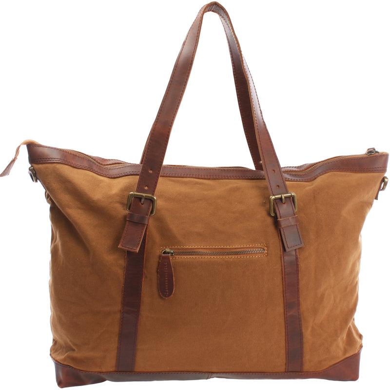 Leconi Weekender Reisetasche Shopper Damen Herren Leder Canvas cognac LE2013 Online Outlet