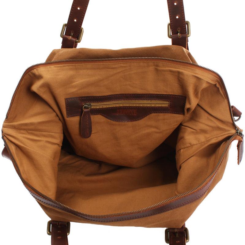 Leconi Weekender Reisetasche Shopper Damen Herren Leder Canvas cognac LE2013 Online Outlet