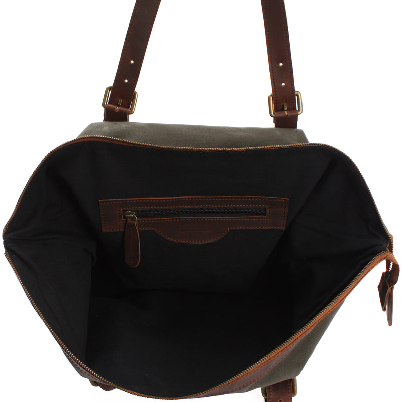 Leconi Weekender Reisetasche Shopper Damen Herren Leder Canvas grün LE2013 Zeitlich begrenztes Angebot