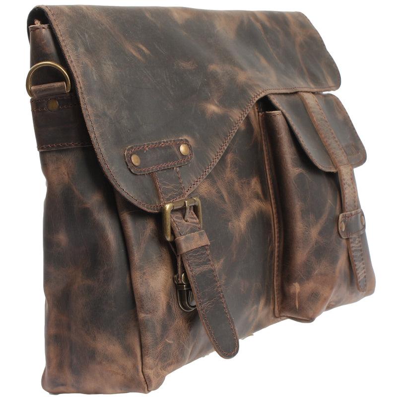 Leconi Messenger Bag Collegetasche DIN A4 Kuriertasche Leder schlamm LE3032 Exklusive Angebote