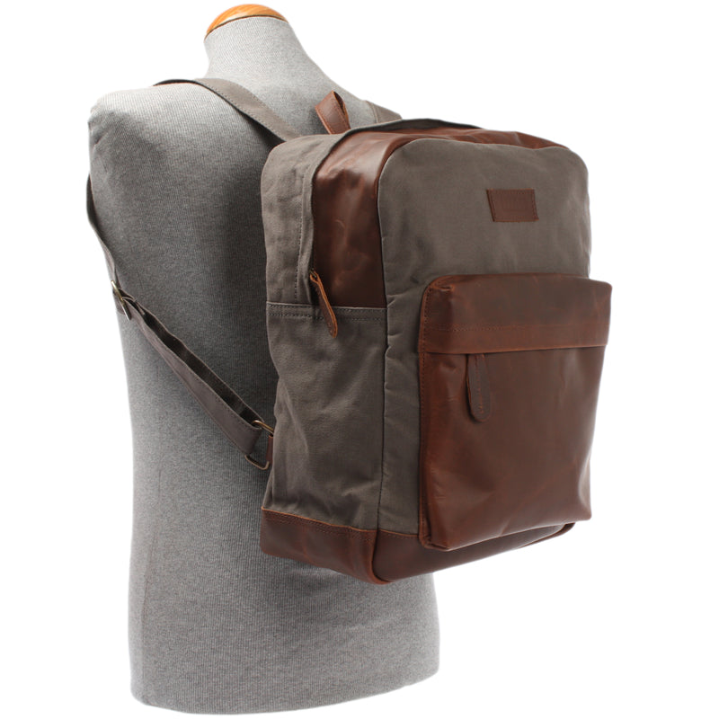 Leconi Lederrucksack Freizeitrucksack Rucksack Leder Canvas grau LE1015 Große Rabatte