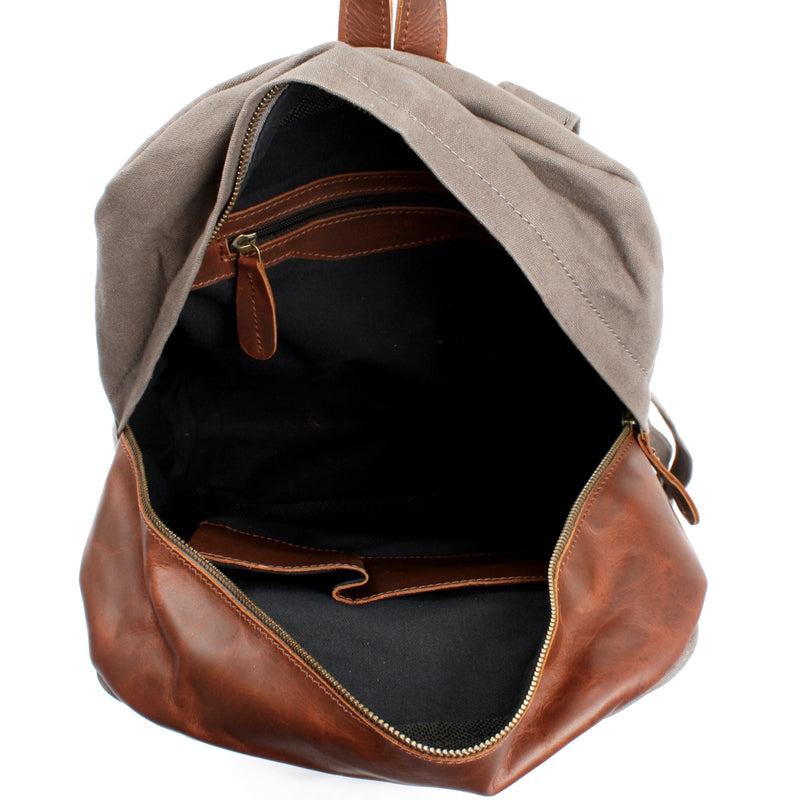 Leconi Lederrucksack Freizeitrucksack Rucksack Leder Canvas grau LE1015 Große Rabatte