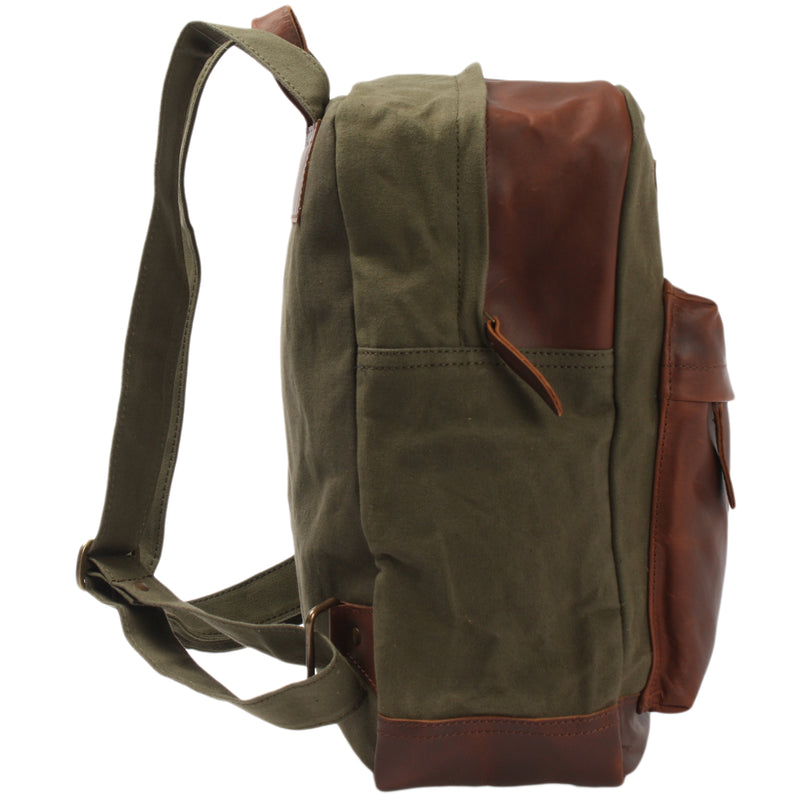 Leconi Freizeitrucksack Lederrucksack Sportrucksack Leder Canvas grün LE1015 Neuheiten