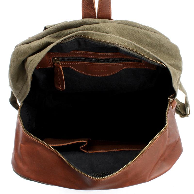 Leconi Freizeitrucksack Lederrucksack Sportrucksack Leder Canvas grün LE1015 Neuheiten