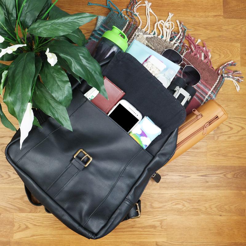 Leconi Rucksack Lederrucksack Freizeitrucksack Damen Herren Leder schwarz LE1016 Bestseller