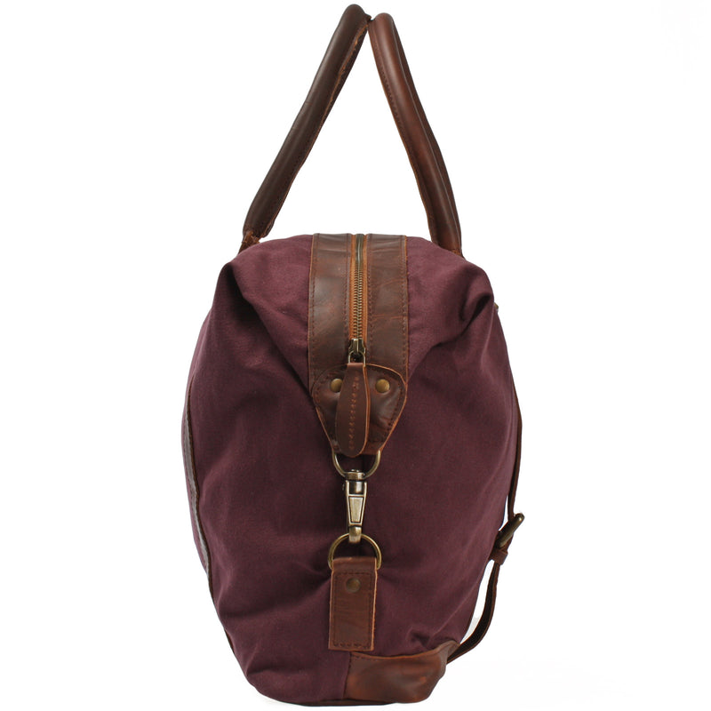 Leconi kleiner Weekender Shopper Damen Herren Leder Canvas bordeaux LE2006 Räumungsverkauf
