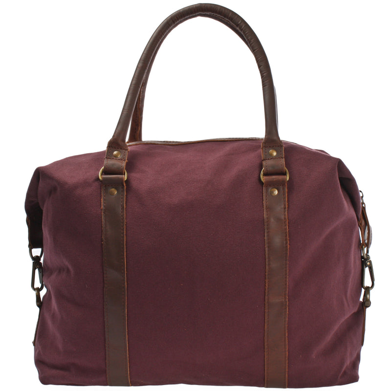 Leconi kleiner Weekender Shopper Damen Herren Leder Canvas bordeaux LE2006 Räumungsverkauf