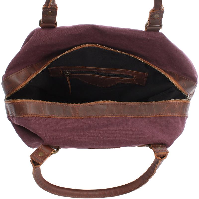 Leconi kleiner Weekender Shopper Damen Herren Leder Canvas bordeaux LE2006 Räumungsverkauf