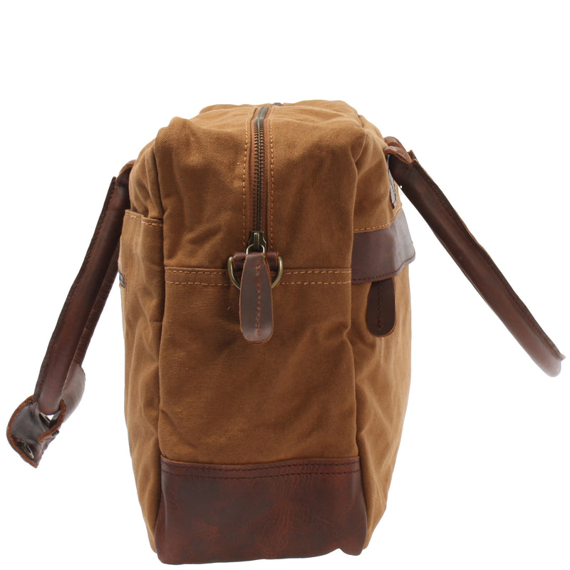 Leconi Handgepäck Arbeitstasche Damen Herren Leder Canvas cognac LE2007 Kauf eins, bekomm eins gratis
