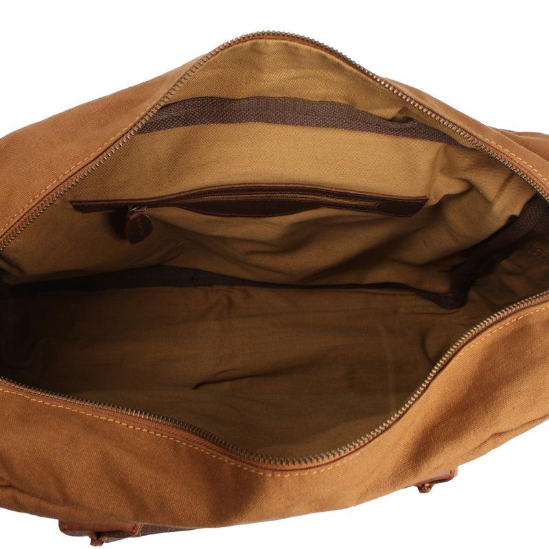 Leconi Handgepäck Arbeitstasche Damen Herren Leder Canvas cognac LE2007 Kauf eins, bekomm eins gratis