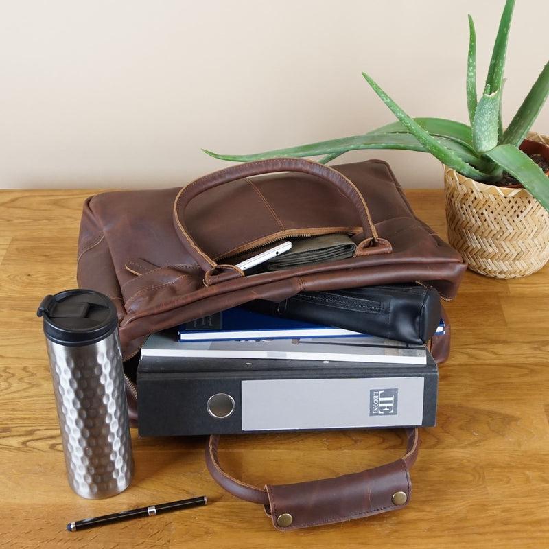 Leconi Handgepäck Arbeitstasche Ledertasche Damen Herren Leder braun LE2007 Tägliche Deals