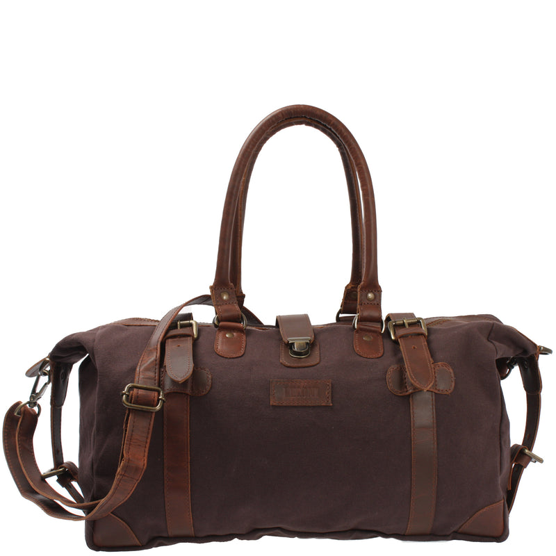 Leconi kleiner Weekender Handgepäck Damen Herren Leder Canvas mokka LE2008 Sonderangebote