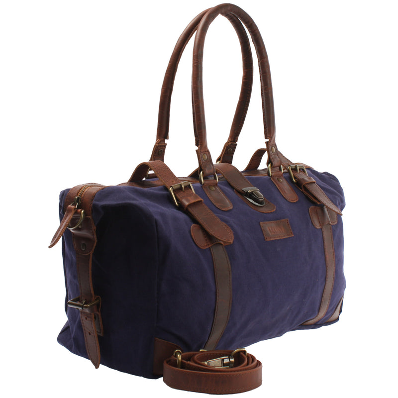Leconi kleiner Weekender Handgepäck Damen Herren Leder Canvas navy LE2008 Riesige Ersparnisse