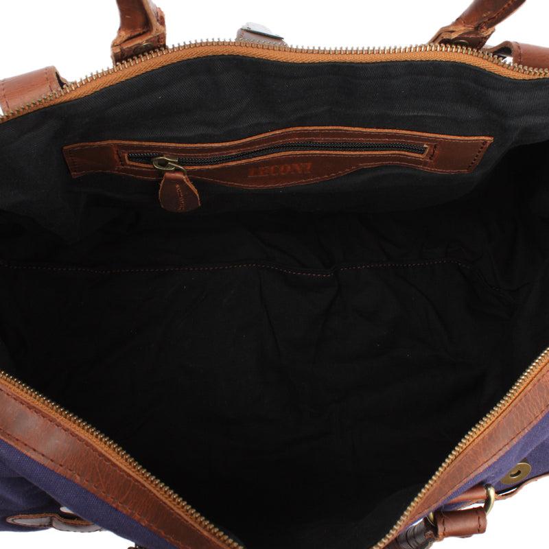 Leconi kleiner Weekender Handgepäck Damen Herren Leder Canvas navy LE2008 Riesige Ersparnisse