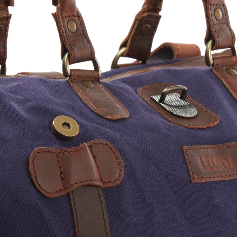 Leconi kleiner Weekender Handgepäck Damen Herren Leder Canvas navy LE2008 Riesige Ersparnisse