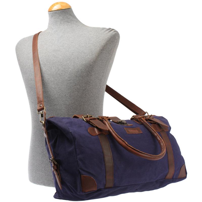 Leconi kleiner Weekender Handgepäck Damen Herren Leder Canvas navy LE2008 Riesige Ersparnisse