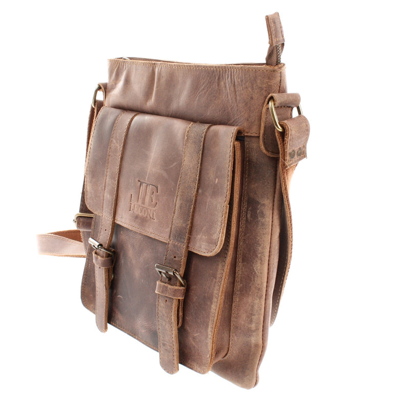 Leconi mittelgroße Umhängetasche Ledertasche Damen Herren Vintage Leder braun LE3036 VIP-Rabatte