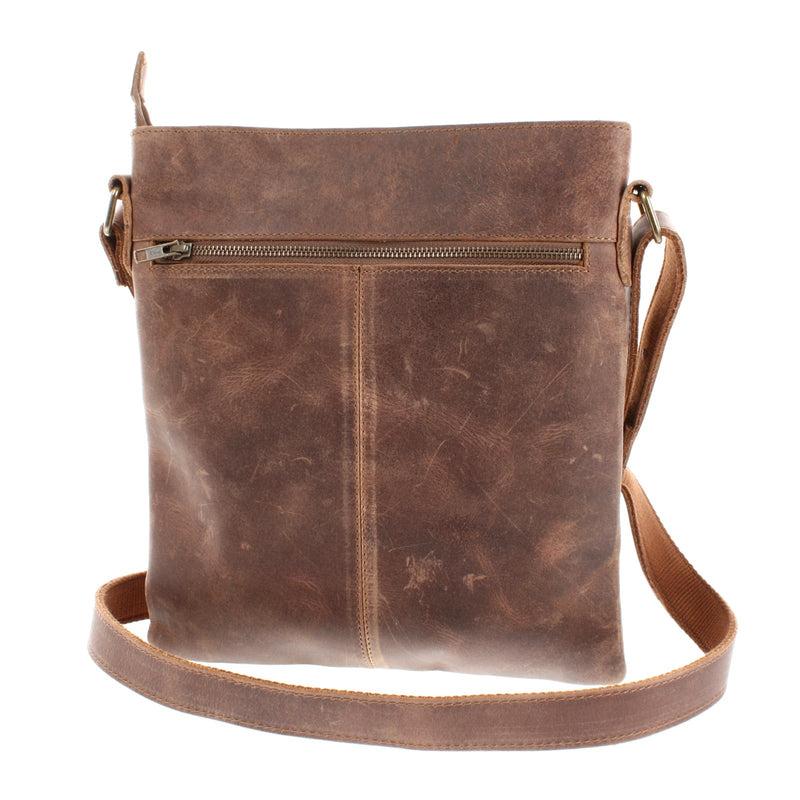 Leconi mittelgroße Umhängetasche Ledertasche Damen Herren Vintage Leder braun LE3036 VIP-Rabatte