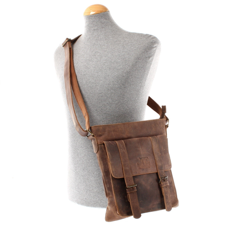Leconi mittelgroße Umhängetasche Ledertasche Damen Herren Vintage Leder braun LE3036 VIP-Rabatte